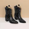 Western Cowboy Ankle Boots for Women Red Black Quality PU Neat Sewing Pointed Toe High Block Heel Cowgirl Embroidery Short Boots