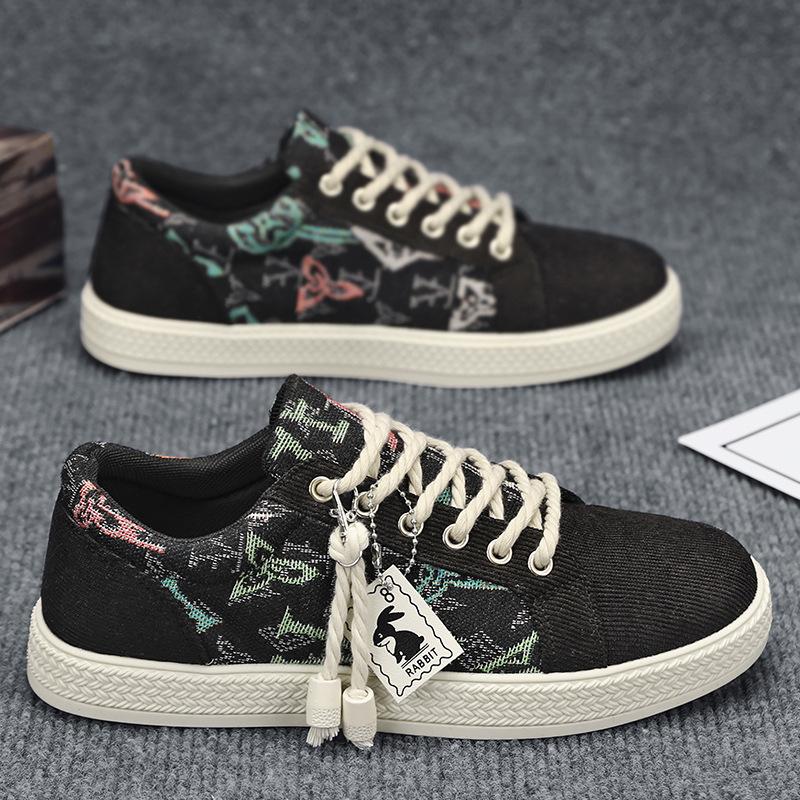 Cloth Breathable Low-Top Board Shoes Men'S Casual Flat-Bottom Sports Color Matching Lace-Up Trendy Men'S Shoes