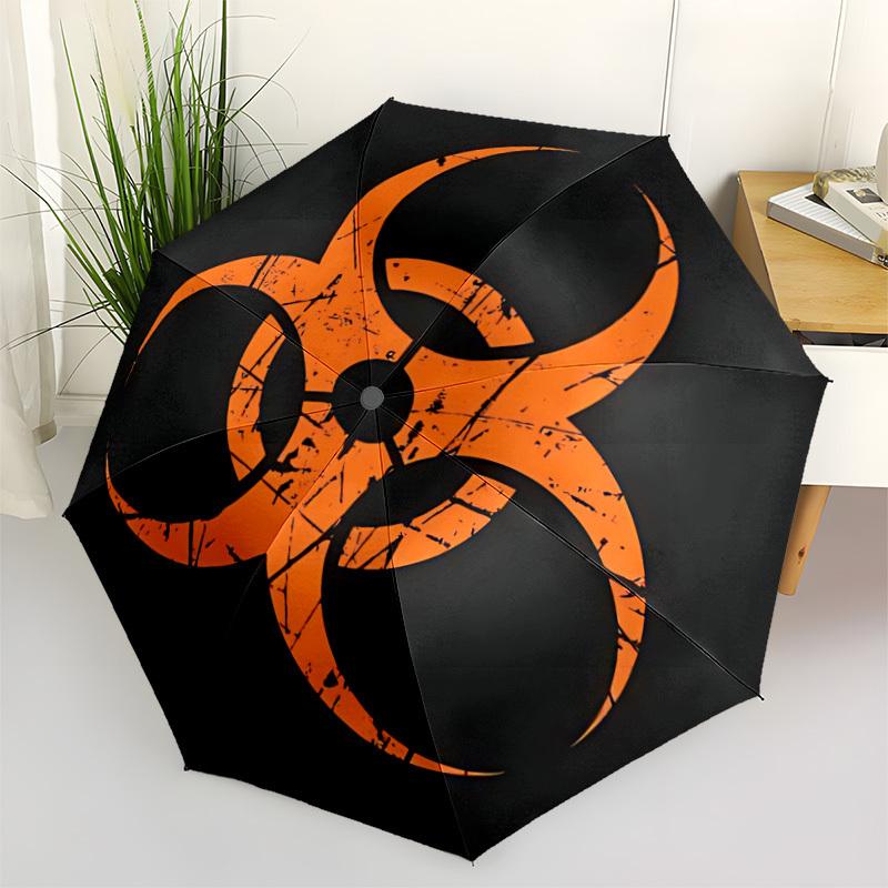 1pc Biohazard Symbol Automatic Folding Umbrella, 8 Ribs for All-Season Use, Portable for Travel & Outdoor Activities, Playful Design A0819083