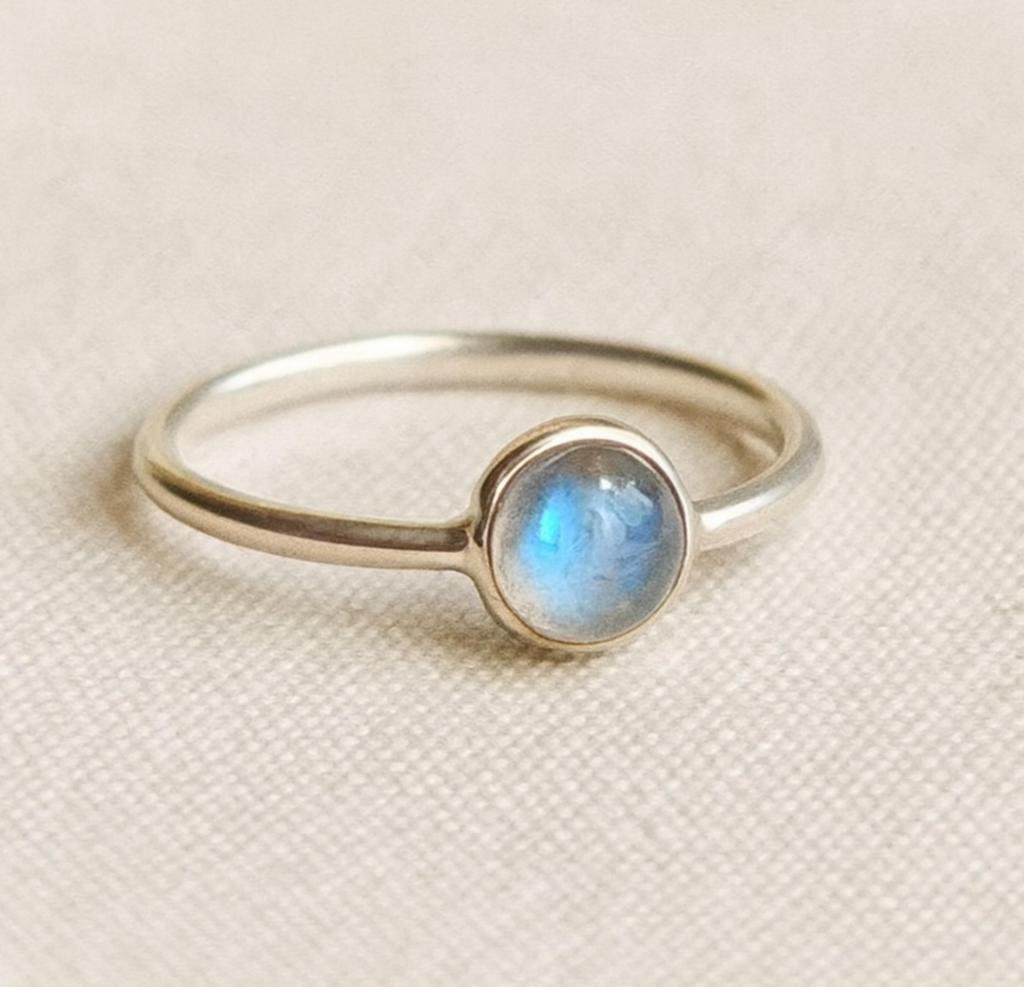 Rainbow Moonstone Ring, 925 Sterling Silver, Handmade Minimalist Jewelry, Simple Everyday Wear Ring