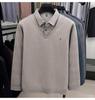 2025 Winter Men's Faux Two-Piece Sweater: New Thick Knit with Shirt Collar and Warm Velvet Layer