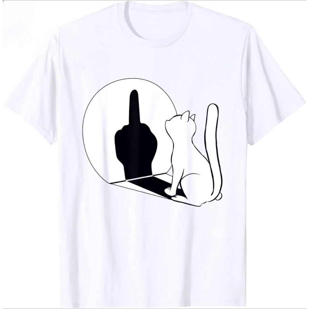 Middle Finger Cat Stateunisext Cat Funny Tshirt Regular Short Sleeve Tops Oneck Unisex Unisex Cotton Tshirt Summer Shirts Top