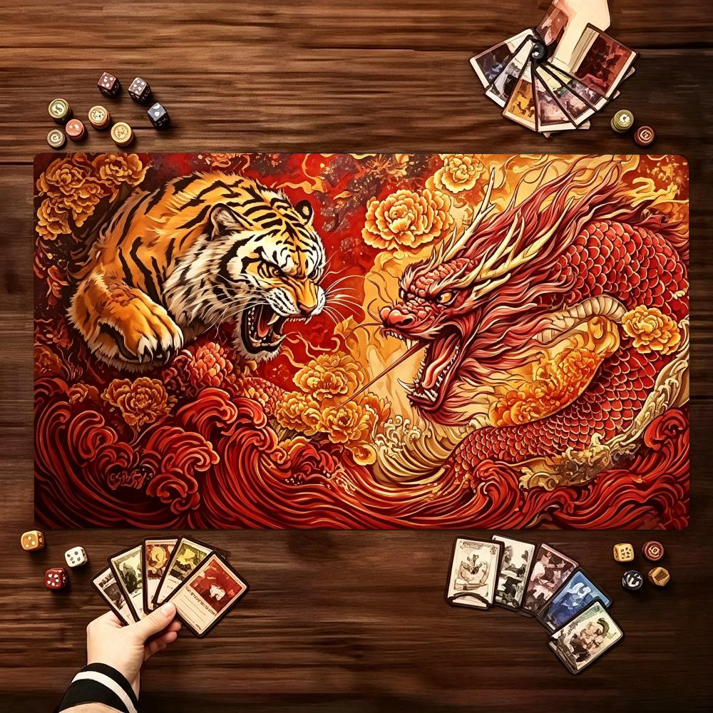 Mythical Dragon Tiger Cloud Art NonSlip Rubber Game Playmat Smooth Table Mat For Tabletop Card Game Desktop Gaming Work Setup