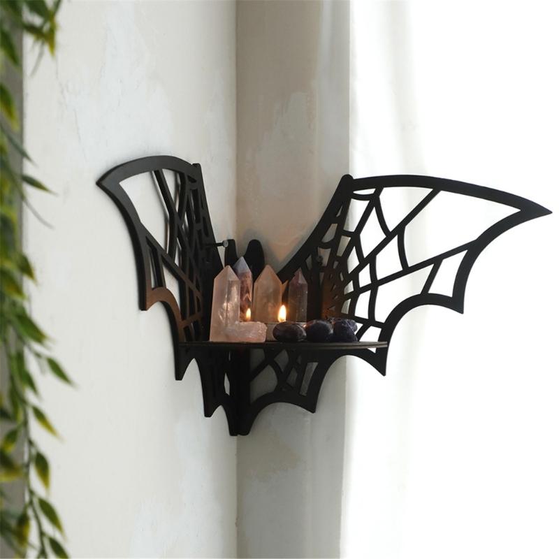 Unique Wood Carves Spiderweb Shelving Unit Wood Wall Floating Shelf for Halloween Festival Decoration Storage Rack