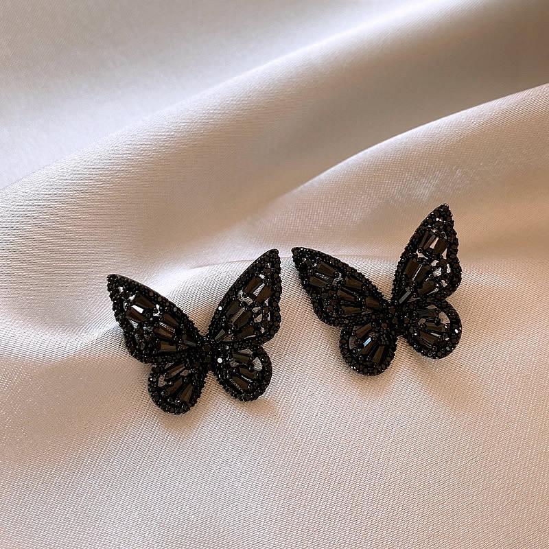 Silver Needle Retro Black Zircon Love Butterfly Earrings Sweet Cool Style Personality Earrings Light Luxury Premium Earrings