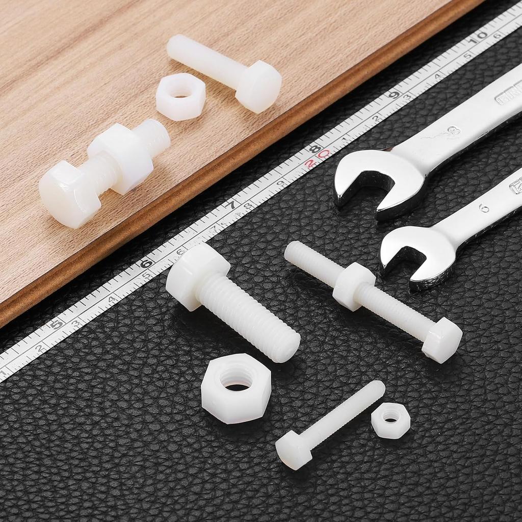 uxcell 25 Pair Nylon Screws Nuts Assortment, M4x25mm Hex Screws Bolts and M4 Hex Nuts for Machinery Electronics Industrial Accessories, White