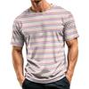 Men's Casual Quick-Dry Short Sleeve Shirt with Round Neck Lightweight Mesh and Striped Design