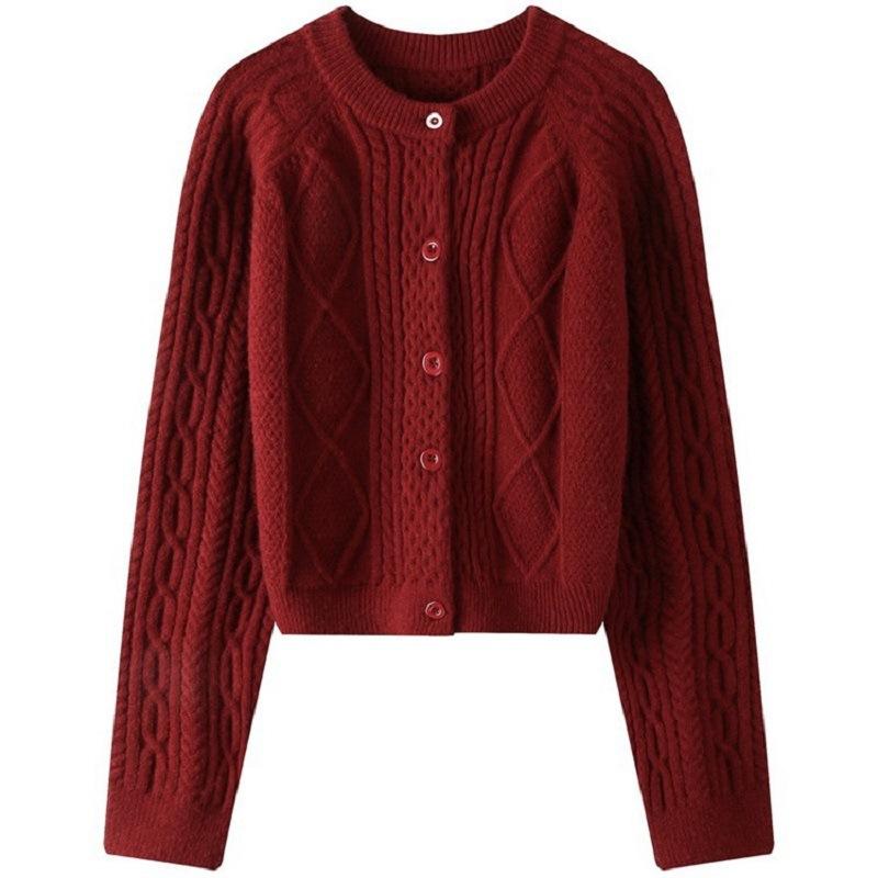 Vintage Twist Crew Neck Sweater Jacket Women's Thick Gentle 2025 Autumn and Winter Knitted Cardigan Soft Waxy High Sense