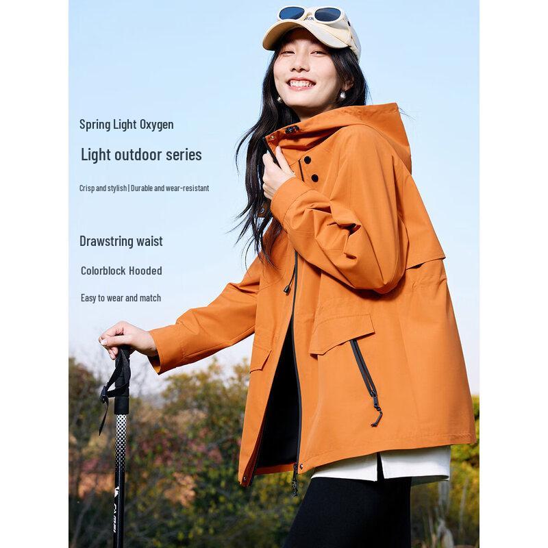 XWI Women s Color-Block Hooded Outdoor Long Jacket 2XL