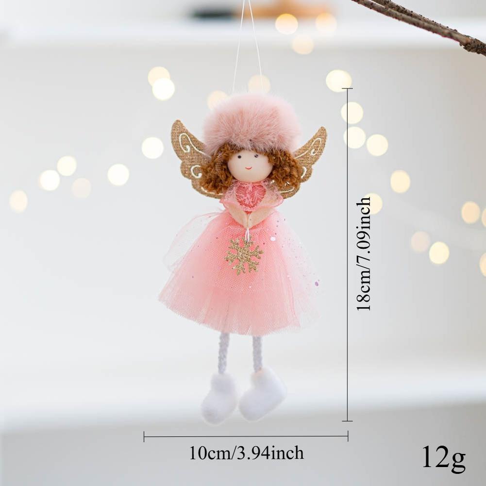 Holiday Christmas Angel Girl Doll Ornament Hanging Pendant with Gauze Wings Plush Material Suitable for Kids Decorations