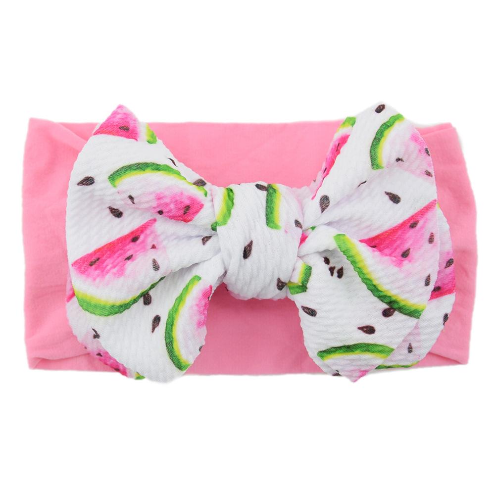 Children'S Printed Large Bow Nylon Headband Soft Elastic Hair Accessories Baby Headgear Baby Stockings Headband