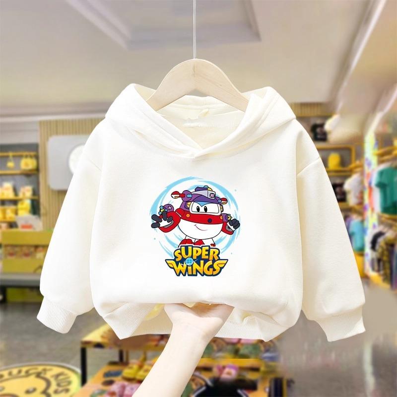 Children's Cartoon Fun Super Wings Print Comfortable Hooded Sweatshirt Fall and Winter Outdoor Leisure Sports Long-sleeved Tops