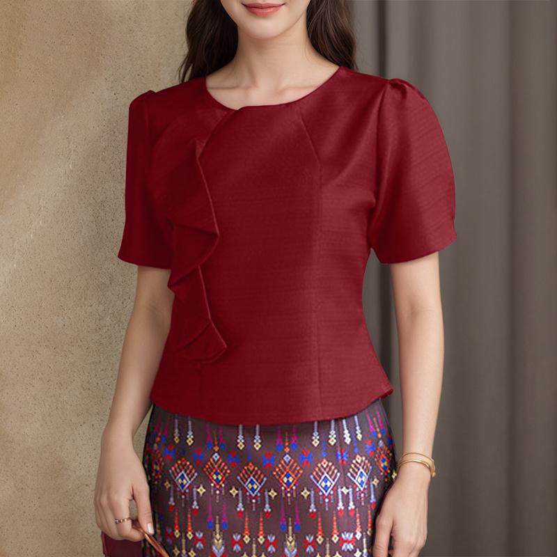 ZANZEA Women Elegant Round Neck Casual Short Sleeve Solid Blouse