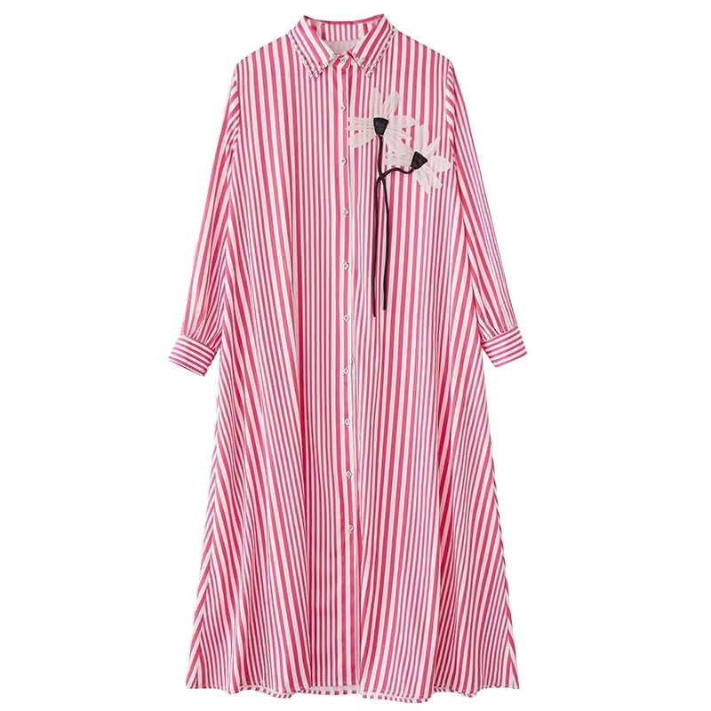 Light Striped Shirt Dress Is A Versatile Loose Large-sized