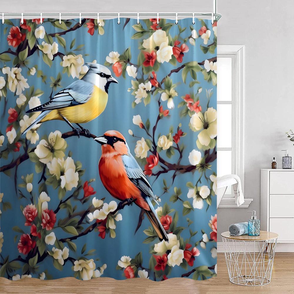 Birds Shower Curtains Parrot Hummingbird Cute Animals Tropical Leaves Spring Bathroom Curtain Polyetser Home Decoration For Bath