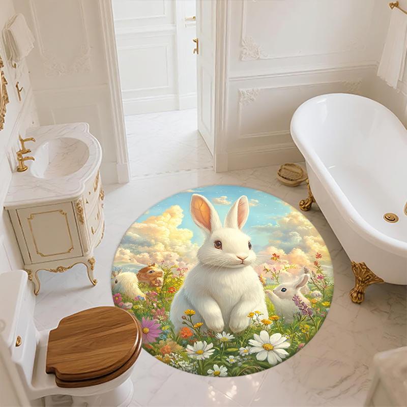 Cartoon Rabbit pattern round rug,Carpet Rug for Living Room Bedroom Sofa Playroom Decor,Non-slip Floor Mat,Holiday Gifts and Birthday Gifts