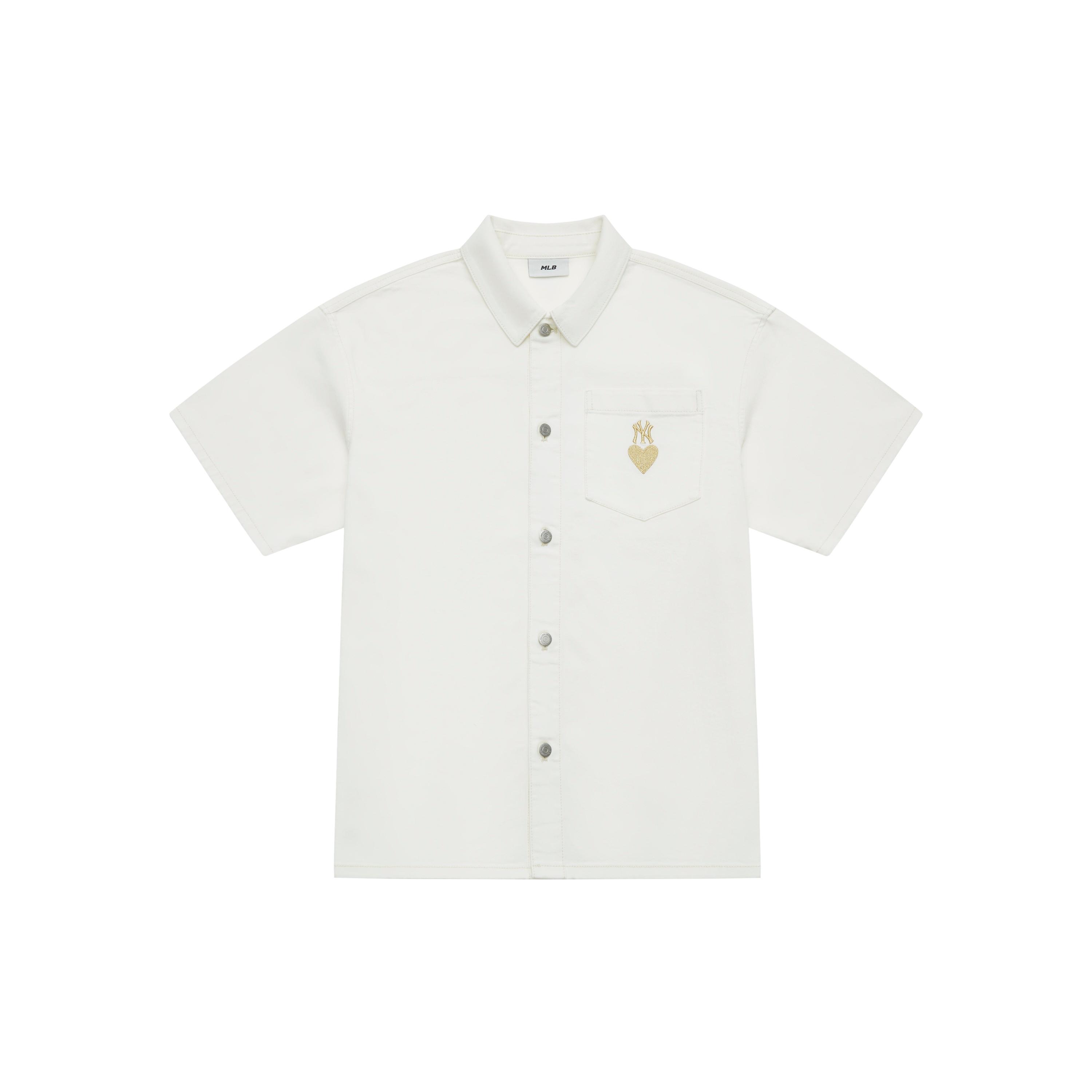 MLB Base Logo Shirts Unisex Cream Lapel Moderate Denim 3ADRH0143-50CRS XS