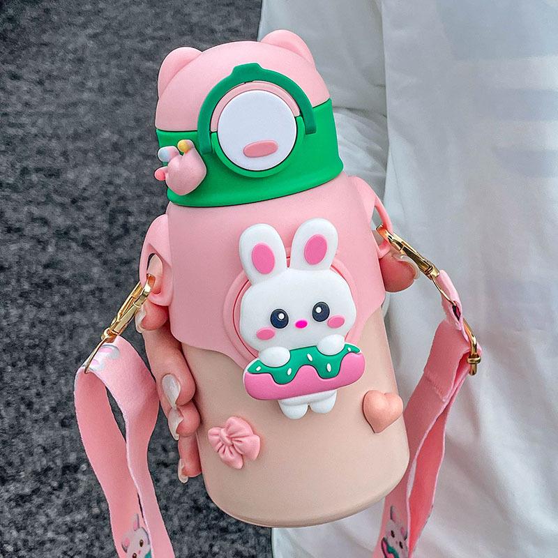 Children's thermos cup for school girls rabbit water cup food grade 316 with straw kettle for primary school students