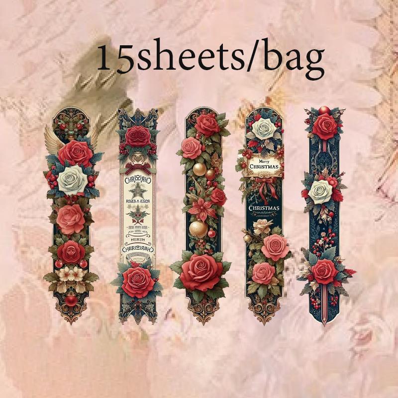 15 Sheets/Bag Floral Long Strip Stickers For Creative Journal Scrapbooking Stationery Planner Phone Case Gift Decor
