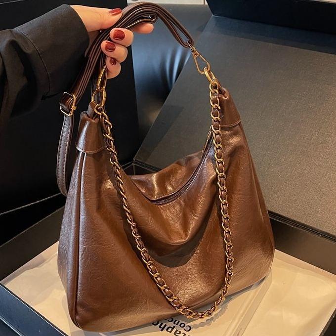 Spacious Simple Stylish Chain Single Shoulder Underarm Bag Fall Winter New Style Vintage Unique Slant Bag for Work