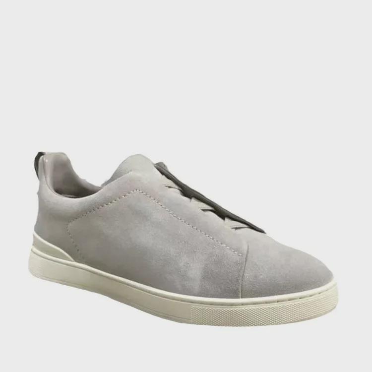 New Men's Black Leather Slip-On Summer Sneakers with Round Toe and Breathable, Lightweight Design.