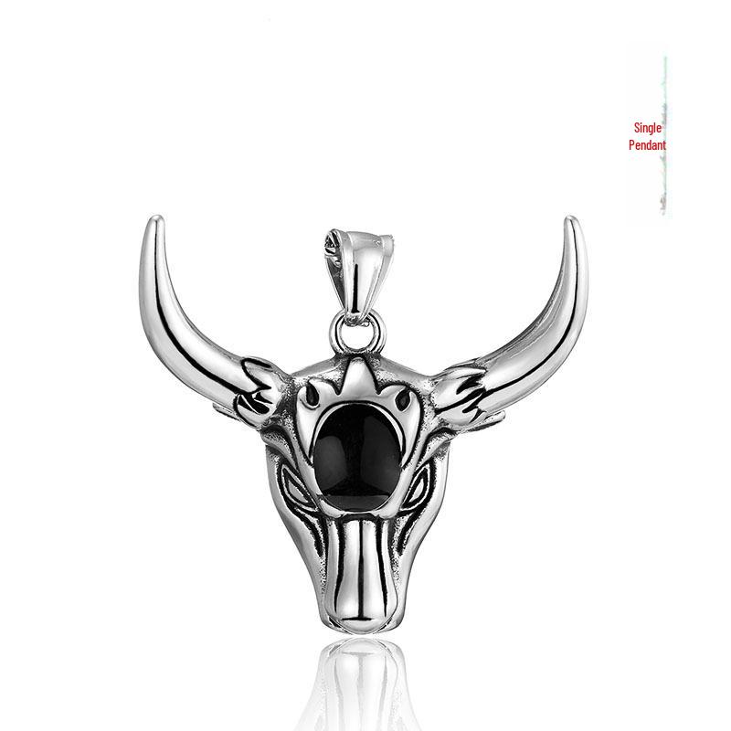 

Мужское панк ретро ожерелье с подвеской в виде головы быка - титановая сталь