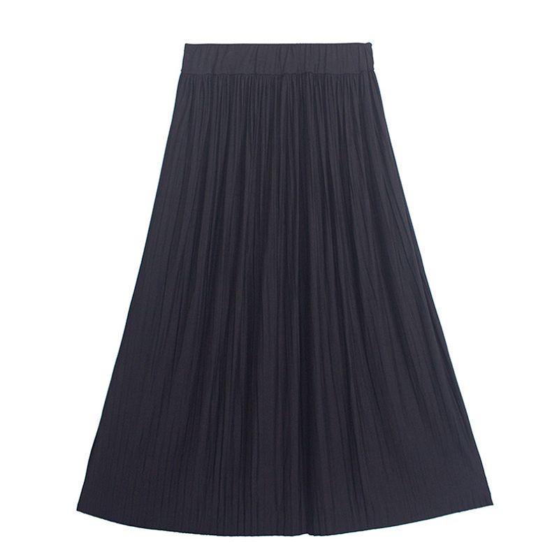 

Solid Color Elastic Waist Half Length Skirt Pure Color Elastic Waist Skirt Black One size