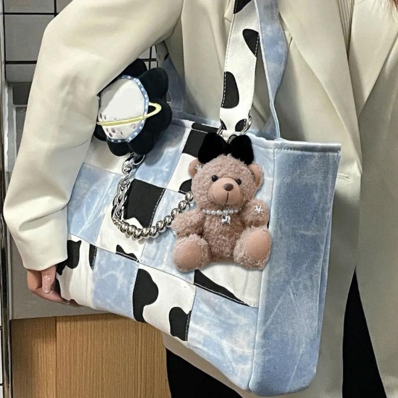 Soft Plush Bear Hanging Ornament Fashionable Soft Bear Keychain with Bowknot Plush Key Accessory for Stylish Bags