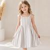 Children'S Blue And White Striped Dress With Bow Straps And A Large Hem Fresh And Sweet