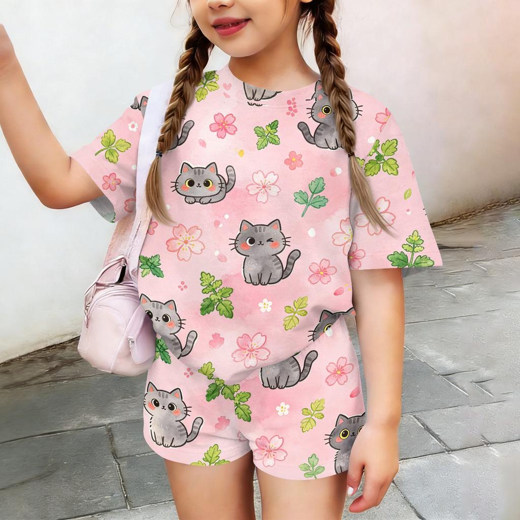 Kids Casual Short Sleeve Top and Shorts Set Animal Print Comfortable Summer Outfit Lightweight Soft Fabric Breathable Design
