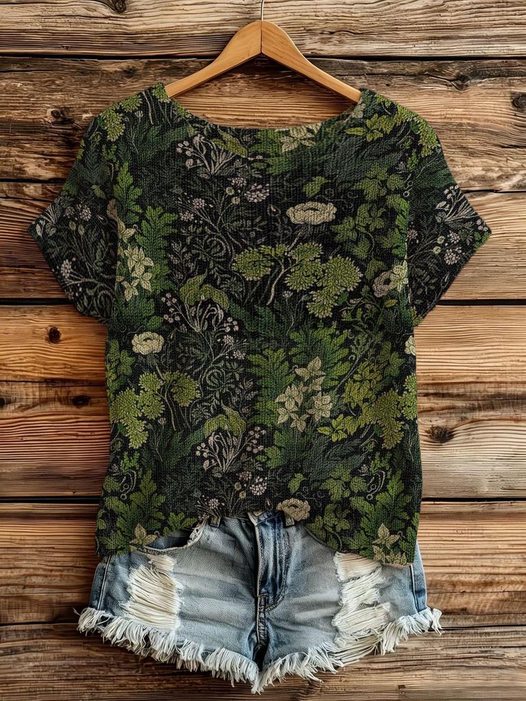 Blumenprint Rundhals Pullover Kurzarm Strickpullover für Damen - Sommer 2026 Edition