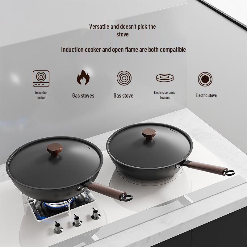 ZISIZ 32cm Flat-Bottom Iron Wok