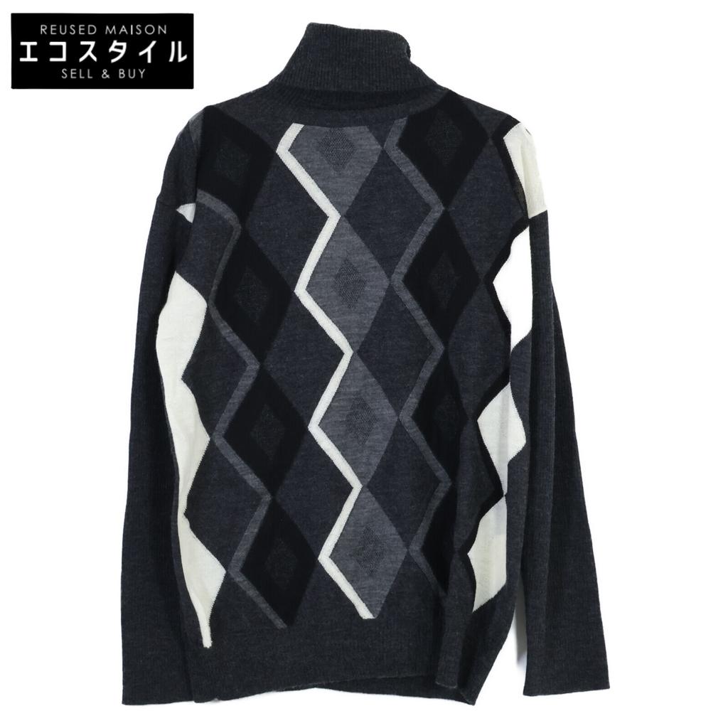 COMMEdesGARCONS JUNYA WATANABE JB-N010 Gray Wool Argyle Turtleneck Knit Pullover tops S grayUsed