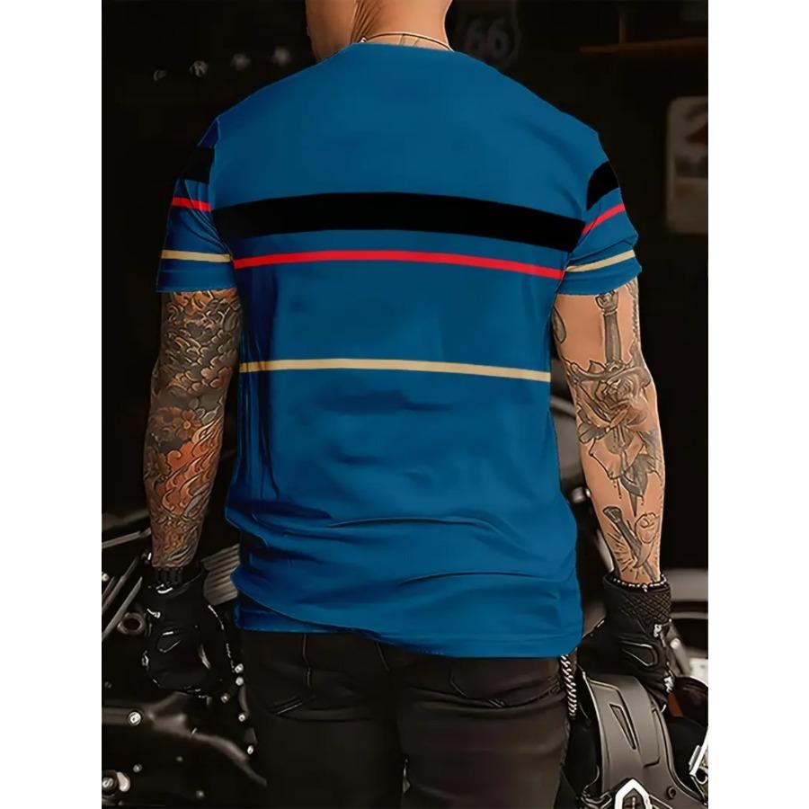 Pánské pruhované tričko s krátkým rukávem s kulatým výstřihem, vintage ležérní trička ve velkých velikostech pro muže