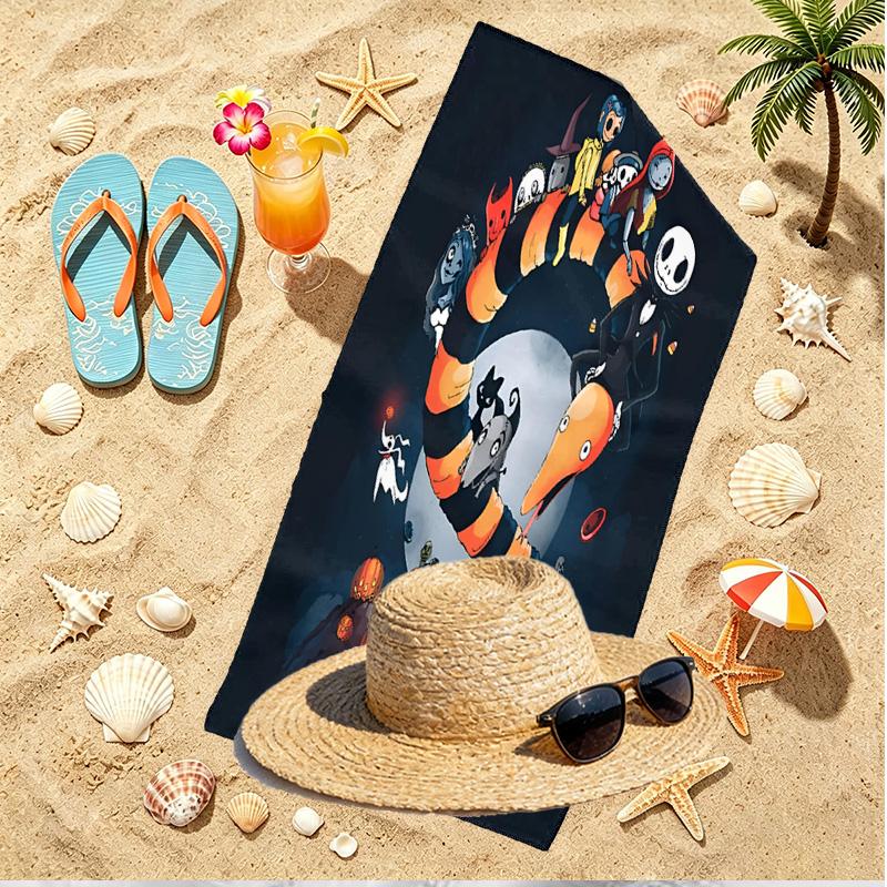 The Nightmare Before Christmas Print Beach Towel, Versatile Lightweight Absorbent Beach Towel for Pool Surf Yoga Bathroom, Perfect Birthday Holiday Gi