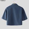 INCERUN Two Pieces Men Lapel Short Sleeve Cropped T-shirts Long Pants Sets Suits