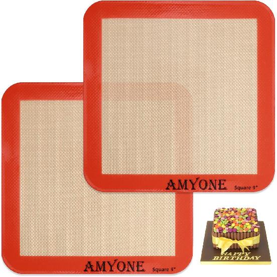AMYONE Quarter Sheet Silicone Baking Mat, 2 Pcs Non-Stick Silicone Baking Mats Cookie Sheet for 9x13 Baking Pan, Reble Baking Sheet Liners Compatible