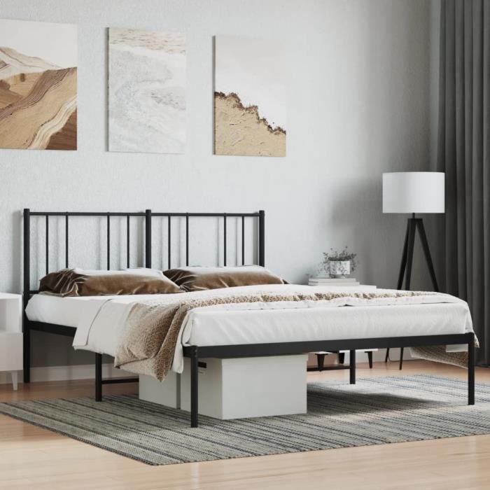 VidaXL Cadre de lit métal avec tête de lit noir 120x190 cm 352477