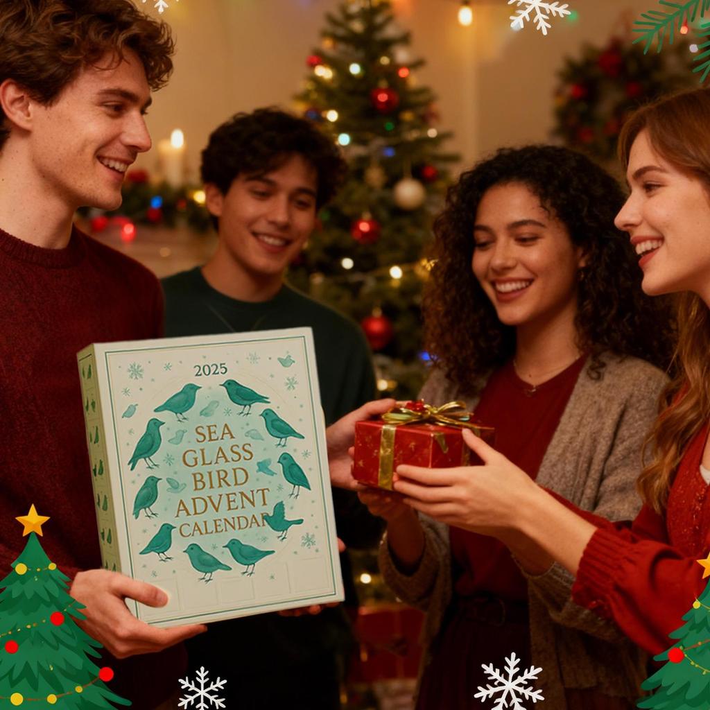 Christmas Advent Calendar 2D Acrylic Sea Glass Bird Pendant 24 Days Bird Christmas Countdown Xmas Tree Decoration For Kids Gifts