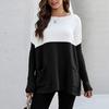 Women’s Causal Loose Pockets Sweater Color Block Knit Pullover Off Shoulder Tops