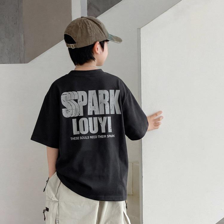Boys Korean Style Letter Print Half-Sleeve T-shirt (2026 Summer Collection) 130 cm