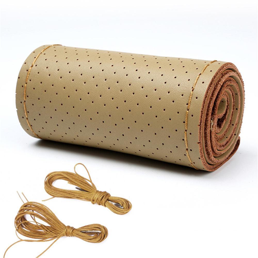 Universal Braid Steering Wheel Cover 38cm Leather Hand Sewing Steering Wheel Cover Genuine Cowhide Leather with Needles Thread