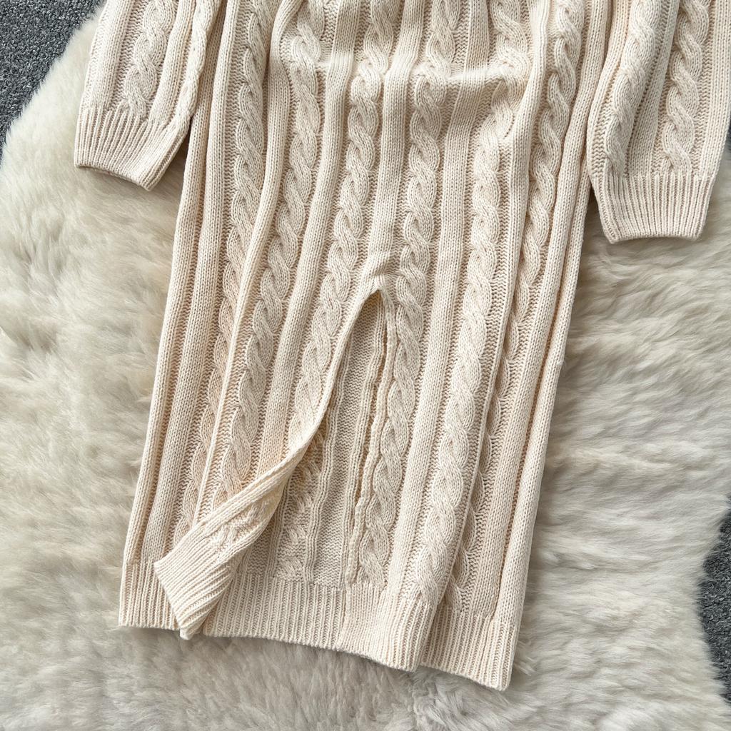 Autumn Winter Women Casual Full Sleeve Twist Knitted Sweater Short Pullover Sheath Dresses