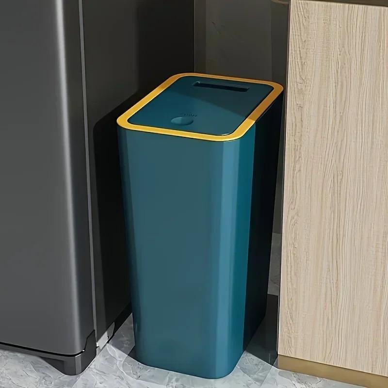 10L Odor Proof Trash Can with One-Touch Modern Design Durable Plastic Bathroom Kitchen Bin Space Saving Narrow Side Waste Bin