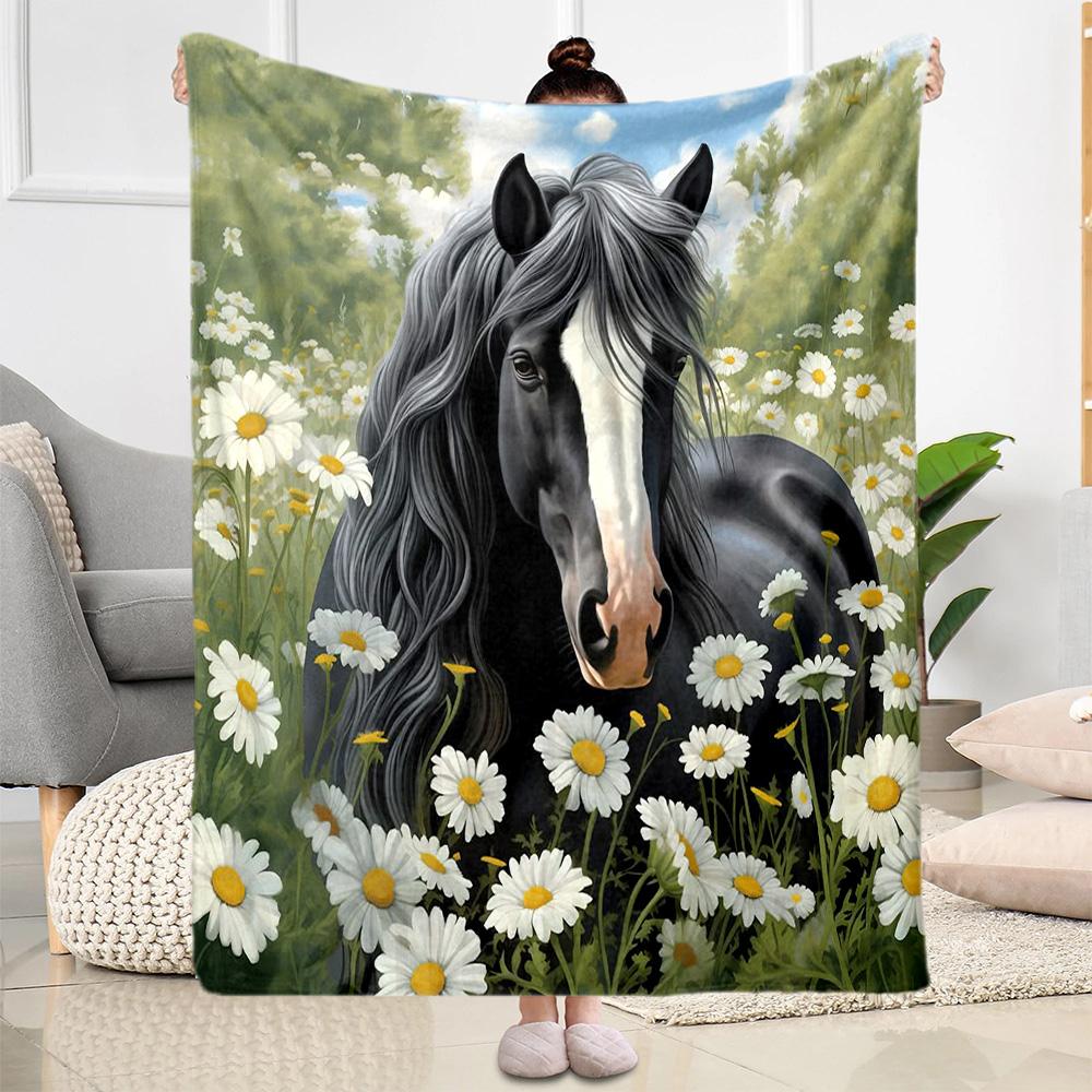 Horse Blanket Comfortable Perfect for Livingroom Seaside Sofa All-Season Use Modern Ideal Gift For Birthday Valentine'S Day