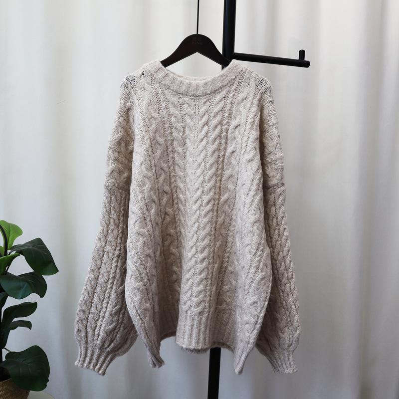 Knitted sweater top women's autumn and winter new loose soft waxy retro twist sweater pullover commuter style