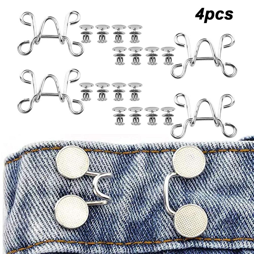 4 Sets Detachable Buttons Replacement Buckles Thin Waist Buckles DIY Pants Waist Extender for Men Women