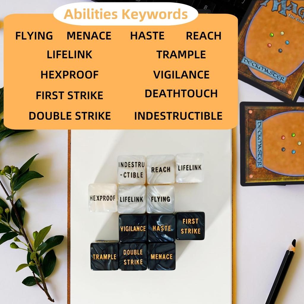 MTG Counter Dice Set Ability Keyword Life Shield MTG Design Display Creature Stat Multicolor Marble D6 for MTG Games 90-Piece - Counters, -1/1