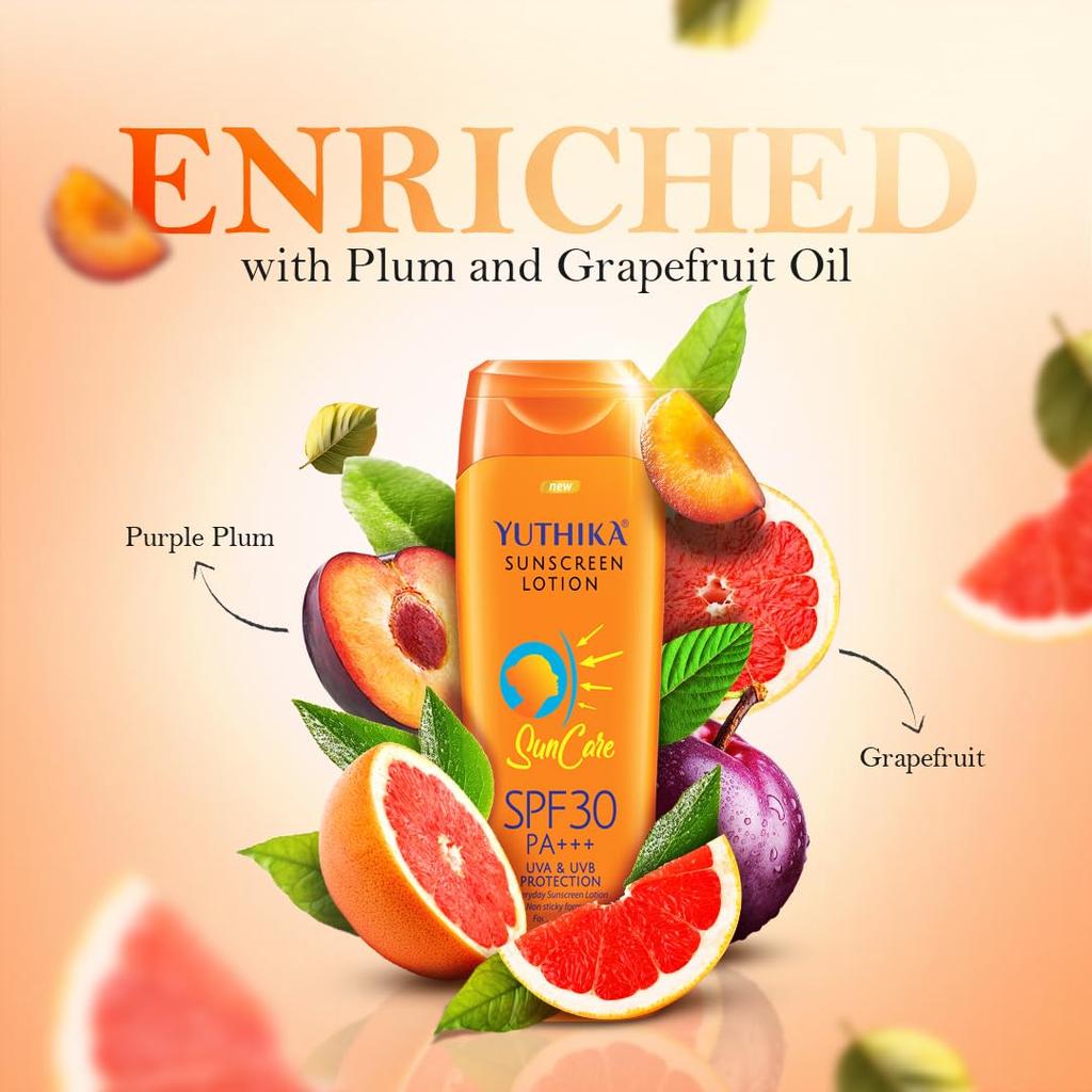 Yutika Sunscreen Lotion SPF 30 PA+++ for Men and Women 100ml Non-Greasy Sun Cream All Skin Types Pack of 2