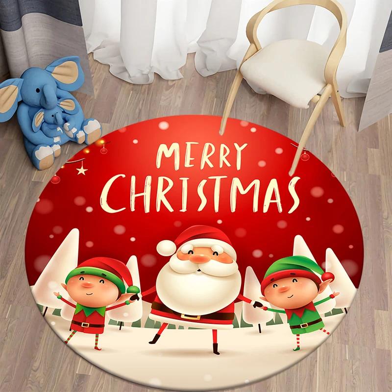 Christmas Decoration Kawaii Printed Round Carpet Home Bedroom Children's Living Room Floor Mat   Anti Slip